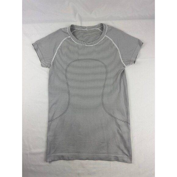 Lululemon Run Swiftly Tech SS Crew Size 6 Tempo Stripe White Black TEWL 60533 - Picture 1 of 7